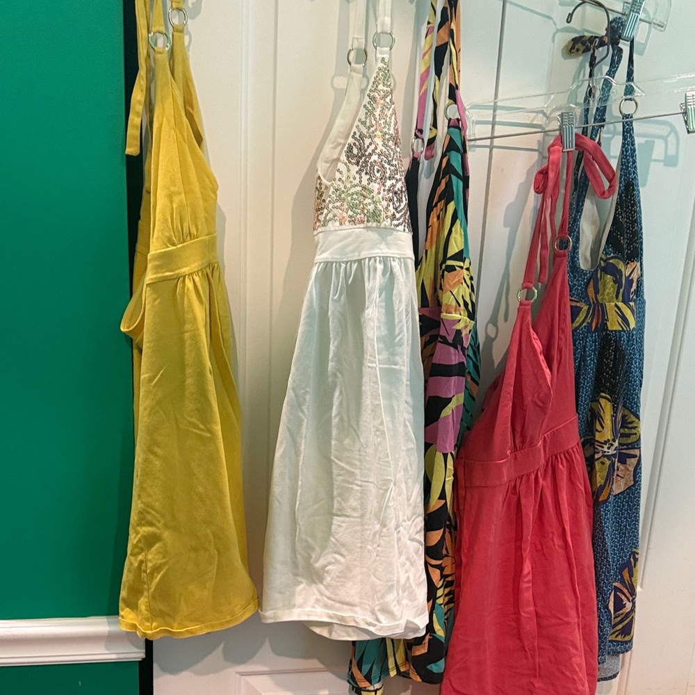 5 Summer Halter Dress in White, Yellow & Coral
